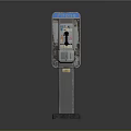 Vintage Public Phone Booth With Blue Top Silver Frame And Interior Phone