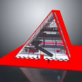 Red Triangular Modern Architectural Building With Interior Structure Floors And Checkered Floor 3d model
