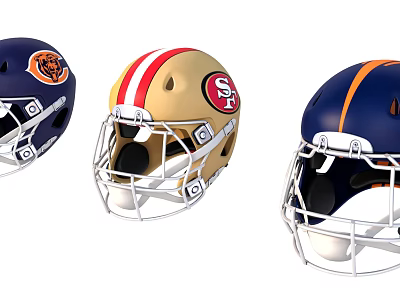 Professional Football Helmets Sports Equipment With Team Logos And Colors 3d model
