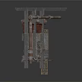 Industrial Mechanical Structure With Metal Frame Crossbeam Pipes And Ventilation Holes