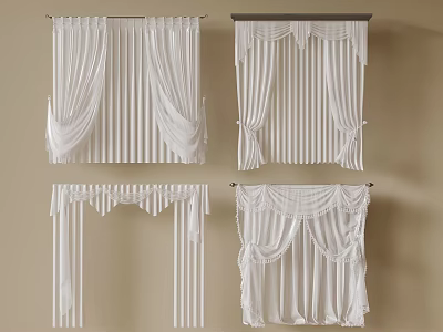 White Window Curtains With Different Elegant Decorative Designs And Hanging Styles 3d model