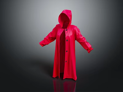 Red Waterproof Hooded Raincoat With Long Sleeves And Button Front Design 3d model