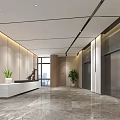 Modern Lobby Reception Desk Design With Marble Floor Green Plants And Elevators 3d model