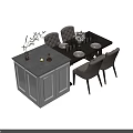 Modern Dining Table Set With Upholstered Chairs White Cabinet Vase With Plants And Wine Glasses
