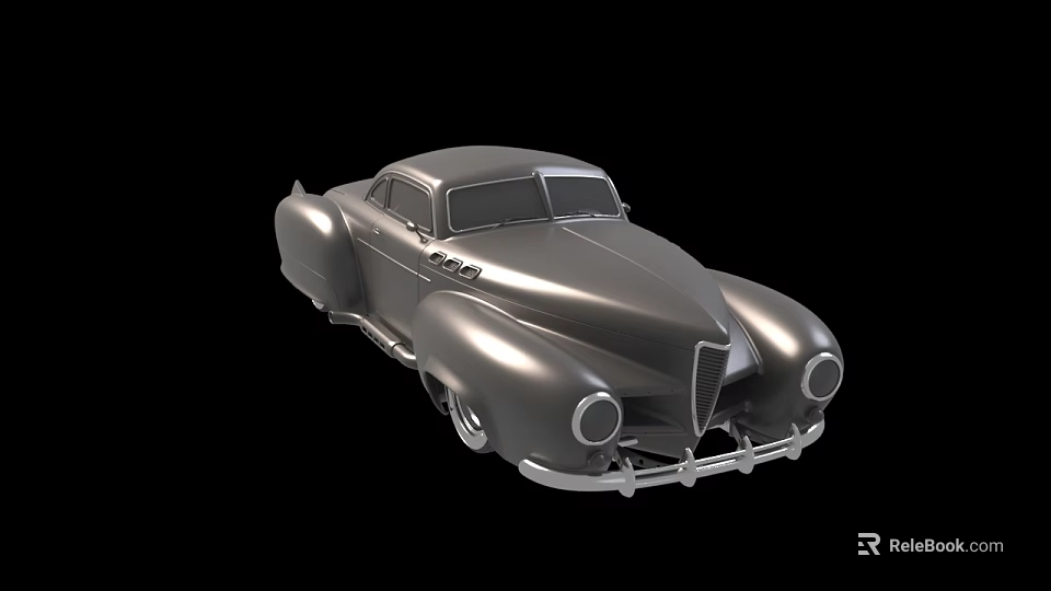 Vintage Silver Classic Car With Streamlined Body Retro Headlights And Chrome Grille 3d model 