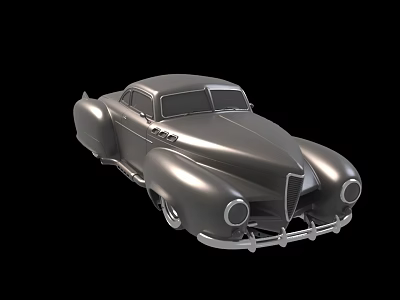 Vintage Silver Classic Car With Streamlined Body Retro Headlights And Chrome Grille 3d model