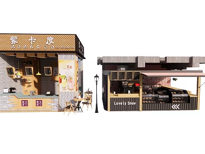 Traditional Modern Storefront Design With Outdoor Seating Wooden Awnings And Signage 3d model
