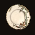 Decorative Porcelain Plate Design With Bamboo Motifs Bird Figure And Gold Rim Details