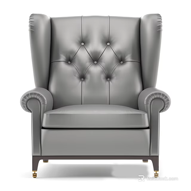 Elegant Modern Single Seater Sofa With Gray Leather Upholstery Button Tufted Backrest And Rolled Arms 3d model 