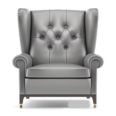 Elegant Modern Single Seater Sofa With Gray Leather Upholstery Button Tufted Backrest And Rolled Arms 3d model