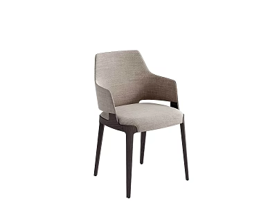 Modern Upholstered Light Gray Dining Chair With Ergonomic Armrests And Black Wooden Legs 3d model