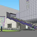 Modern Office Building With Glass Facade Green Landscaping And Urban Road Features