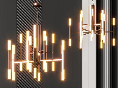 Elegant Modern Chandelier With Metal Frame And Multiple Illuminated Light Tubes 3d model