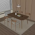 Modern Wooden Dining Table and Chairs Set in Minimalist Interior with Vase Fruits and Books