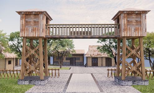 New Chinese Style Gate Rural House 3d model