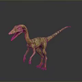 3D Rendered Dinosaur Model With Green Yellow Stripes Open Mouth Standing On Grey Background
