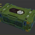 Green Sci Fi Storage Crate With Inventory Label Digital Display And Warning Stripes