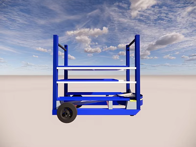 Mobile Industrial Equipment With Blue Multi Tier Shelves And Wheels 3d model