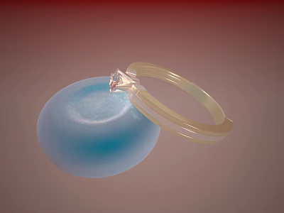 Stylish Diamond Ring With Clear Band Shiny Gem On Blue Sphere And Soft Gradient Background 3d model