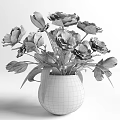 Beautiful White Flowers Arrangement With Green Leaves In Transparent Glass Vase For Home Decor