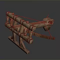 Ancient Wooden Medieval Siege Weapon With Catapult Structure And Wooden Beams