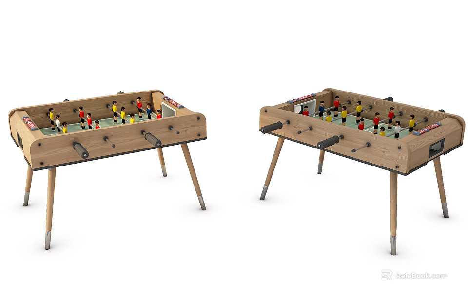 Wooden Foosball Table Play Equipment With Colorful Players And Indoor Recreation Design 3d model 