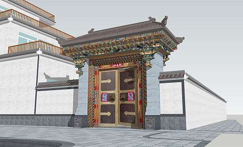 Ethnic style gate Tibetan gate 3d model