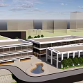 Modern Multi story Building Complex With Greenery Trees Lawn And White Exterior Layout