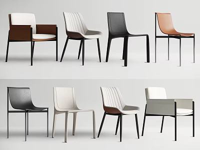 Modern Dining Chairs With Striped And Solid Backrests Leather Fabric Seats And Metal Legs 3d model