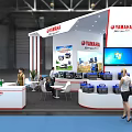 YAMAHA Exhibition Booth With White Red Design Vehicle Displays And Reception Counter