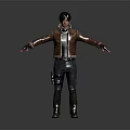 Man Wearing Brown Leather Jacket Black Inner Shirt Standing with Outstretched Arms in Gray Background