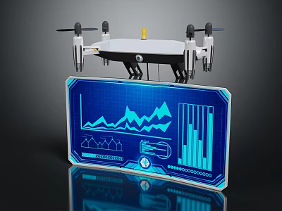 High Tech Drone Device With Digital Display Screen And Data Charts 3d model