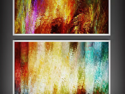 Two Panel Abstract Painting With Colorful Vibrant Textured Brushstrokes And Multicolored Design 3d model