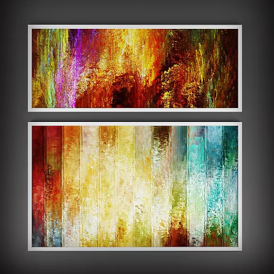 Two Panel Abstract Painting With Colorful Vibrant Textured Brushstrokes And Multicolored Design 3d model