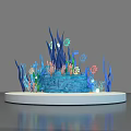 3D Underwater Scene Model With Blue Seaweed Colorful Fish Coral And White Platform