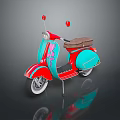 Vintage Turquoise And Red Motorcycle With Pink Accents Brown Seat Reflective Surface