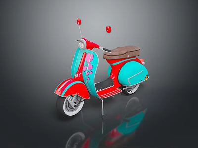 Vintage Turquoise And Red Motorcycle With Pink Accents Brown Seat Reflective Surface 3d model