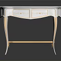 Elegant White Dressing Table With Gold Accents Carved Drawers And Curved Legs