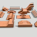 Variety of Wooden Skateboard Ramps Rails and Platforms for Skate Park