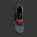 Blue High Top Sports Shoes With Red Straps Yellow Logo Mesh Upper And White Sole