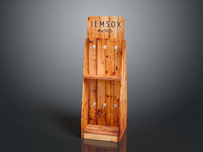 Wooden Display Rack Furniture With JEMSOK New York Branding And Shelves 3d model