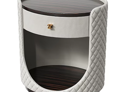 Modern Luxury Bedside Table With Quilted Leather Drawer And Dark Wooden Top 3d model