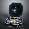 Open Octagonal Box with Starry Sky Interior and Golden Compass Design 3d model