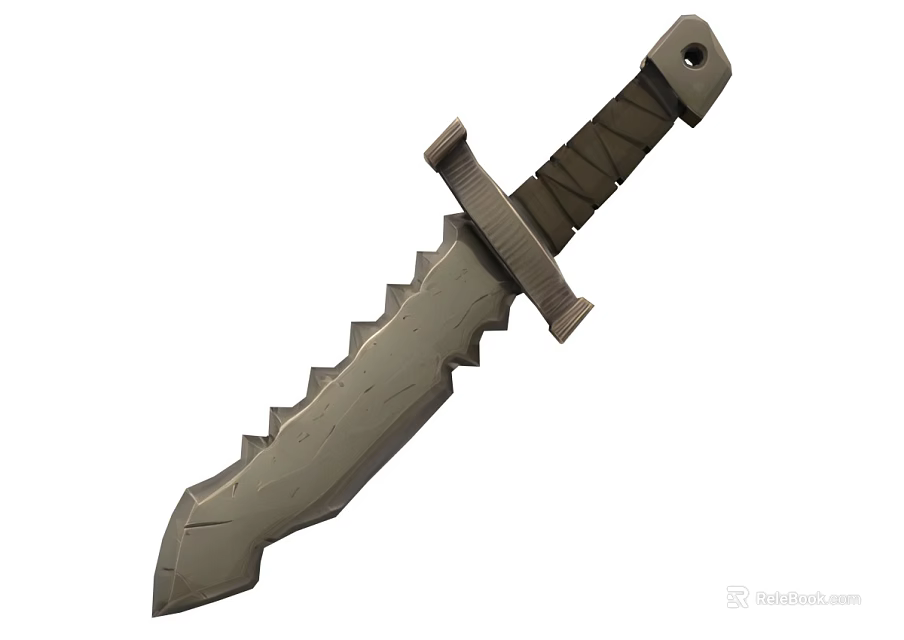 Military Style Tactical Combat Weapon With Serrated Blade And Wooden Handle 3d model 