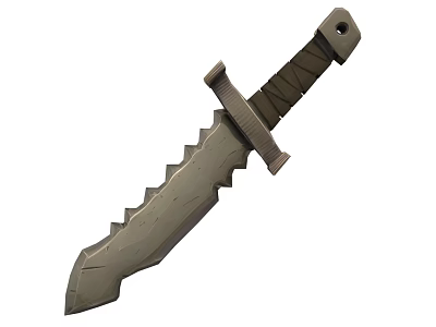 Military Style Tactical Combat Weapon With Serrated Blade And Wooden Handle 3d model