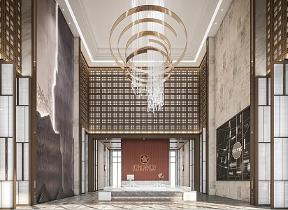 New Chinese Hall Sales Department Hall Front Desk 3d model