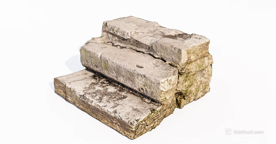 Stone and Wood Stacked Steps with Natural Mossy Texture for Outdoor Decor 3d model 