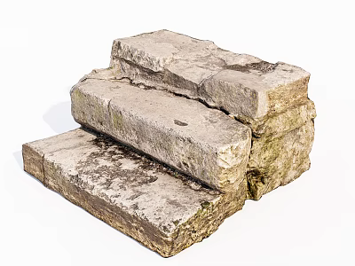 Stone and Wood Stacked Steps with Natural Mossy Texture for Outdoor Decor 3d model