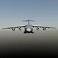 Large Military Transport Aircraft Flying in Clear Blue Sky with Four Engines