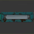 Turquoise Rusted Metal Box With Glowing Light Tube And Handles On Dark Reflective Surface
